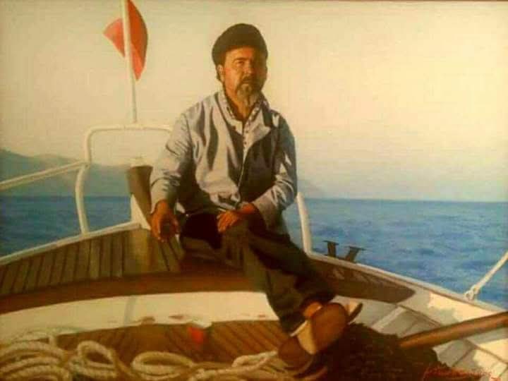 Ζωγραφικό πορτρέτο καπετάνιου καθισμένου στο κατάστρωμα.